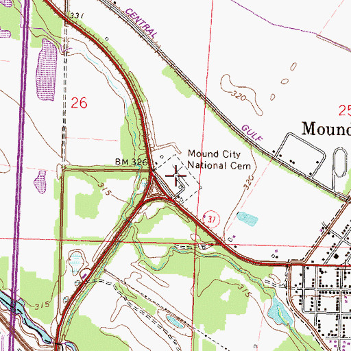 Topographic Map of Mound City National Cemetery, IL