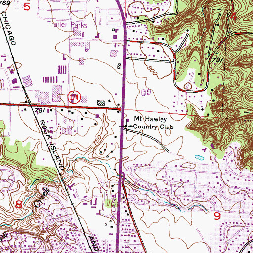 Topographic Map of Mount Hawley Country Club, IL