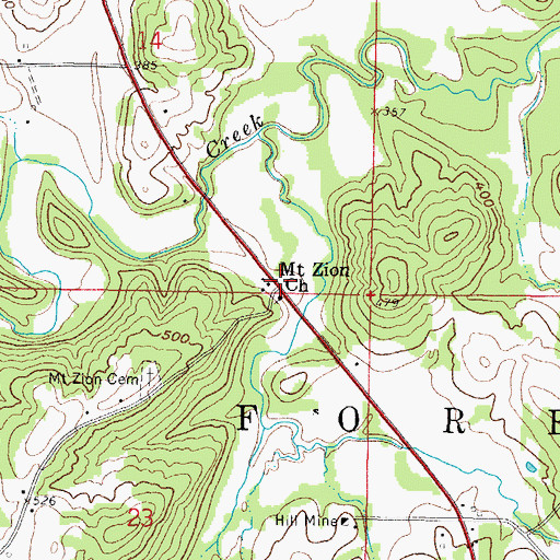 Topographic Map of Mount Zion Church, IL