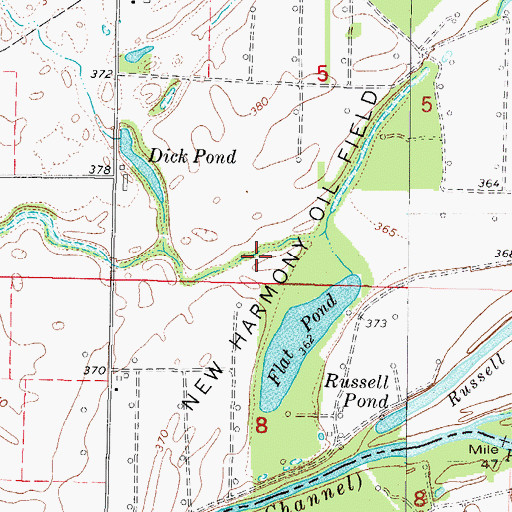Topographic Map of New Harmony Oil Field, IL