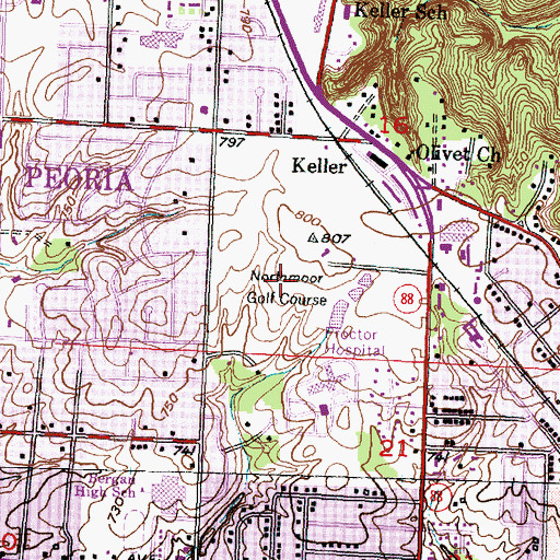 Topographic Map of Northmoor Municipal Golf Course, IL
