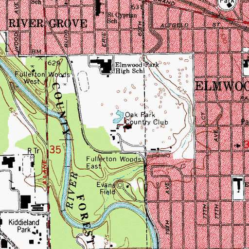 Topographic Map of Oak Park Country Club, IL