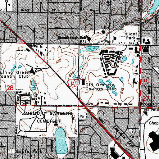 Topographic Map of Old Orchard Country Club, IL