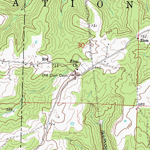 Topographic Map of Old Zion Cemetery, IL