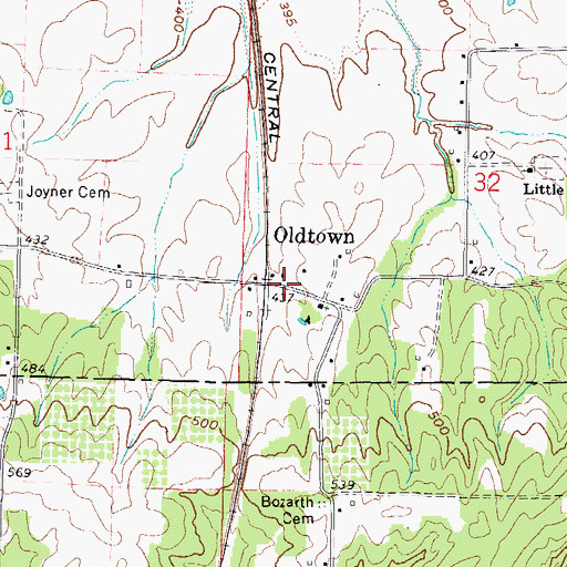 Topographic Map of Oldtown, IL