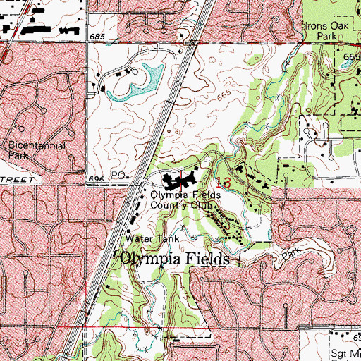Topographic Map of Olympia Fields Country Club, IL