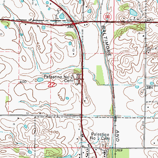 Topographic Map of Palestine Number 2 Cemetery, IL