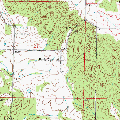 Topographic Map of Paris Cemetery, IL