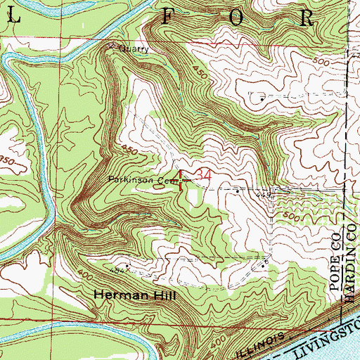 Topographic Map of Parkinson Cemetery, IL