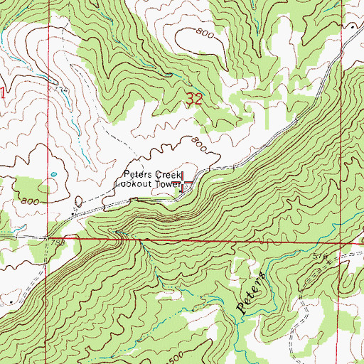 Topographic Map of Peters Creek Lookout Tower, IL