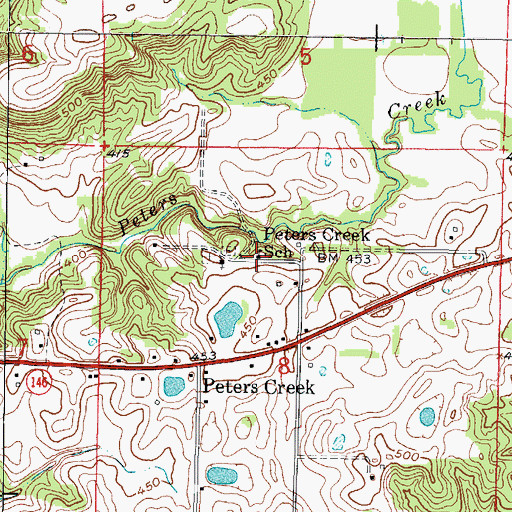 Topographic Map of Peters Creek School, IL