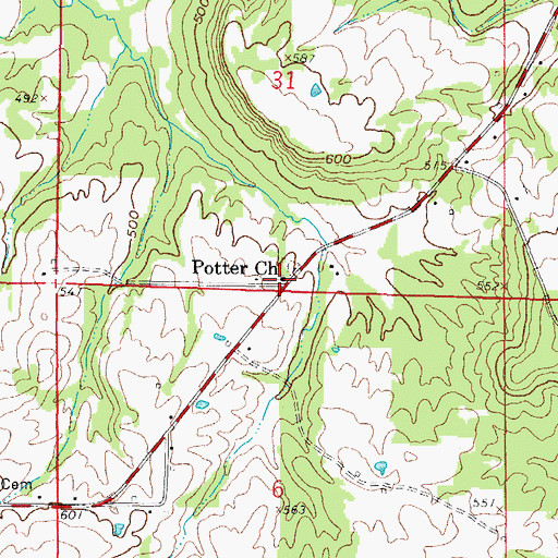 Topographic Map of Potter Church, IL