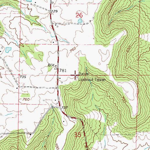 Topographic Map of Raum Lookout Tower, IL