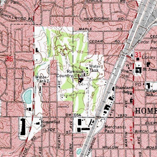 Topographic Map of Ravisloe Country Club, IL