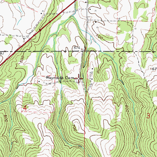 Topographic Map of Reynolds Cemetery, IL