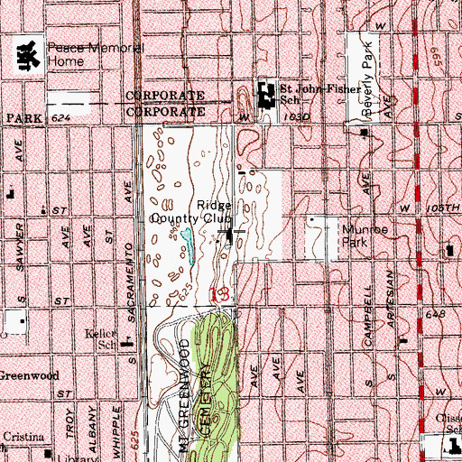 Topographic Map of Ridge Country Club, IL