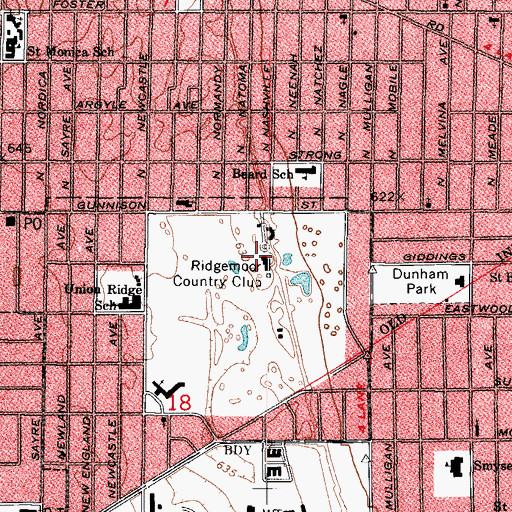 Topographic Map of Ridgemoor Country Club, IL