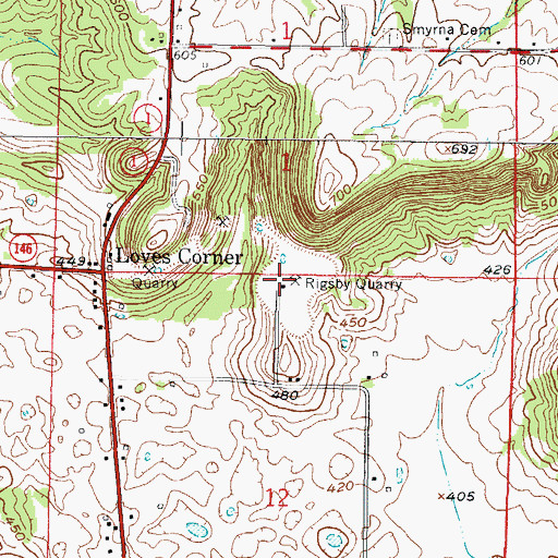 Topographic Map of Rigsby Quarry, IL