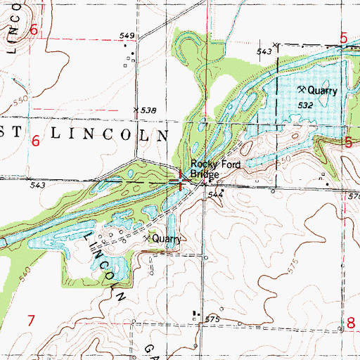 Topographic Map of Rocky Ford Bridge, IL
