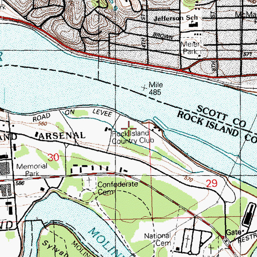 Topographic Map of Rock Island Country Club, IL
