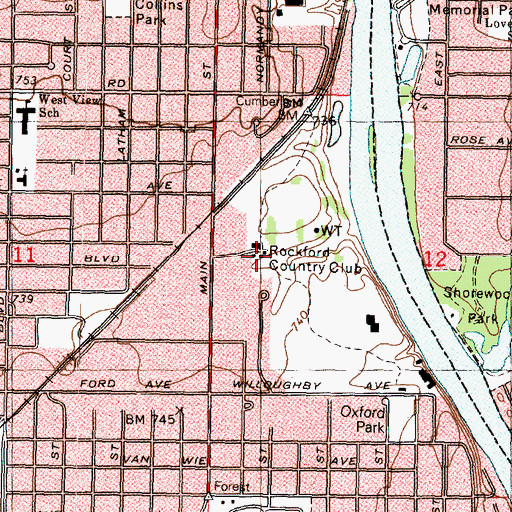 Topographic Map of Rockford Country Club, IL