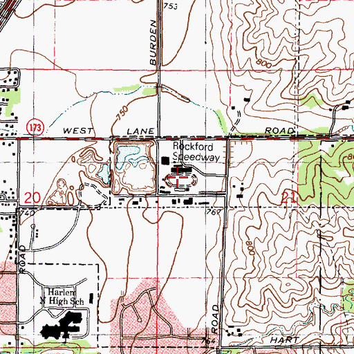 Topographic Map of Rockford Speedway, IL