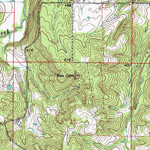 Topographic Map of Roe Cemetery, IL