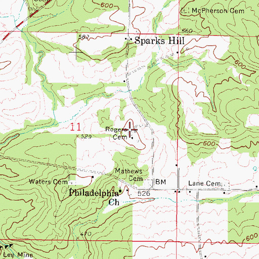 Topographic Map of Rogers Cemetery, IL