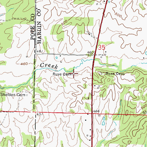 Topographic Map of Rose Cemetery, IL