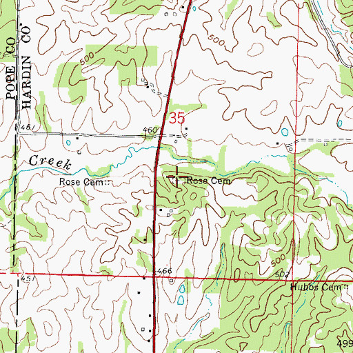 Topographic Map of Rose Cemetery, IL