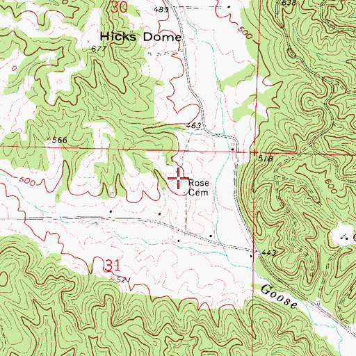 Topographic Map of Rose Hill Cemetery, IL
