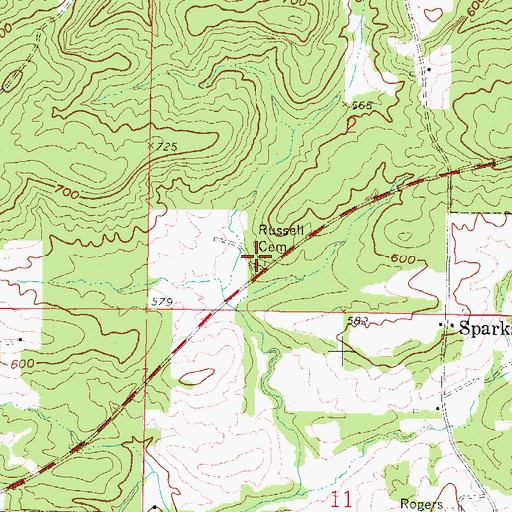 Topographic Map of Russell Cemetery, IL