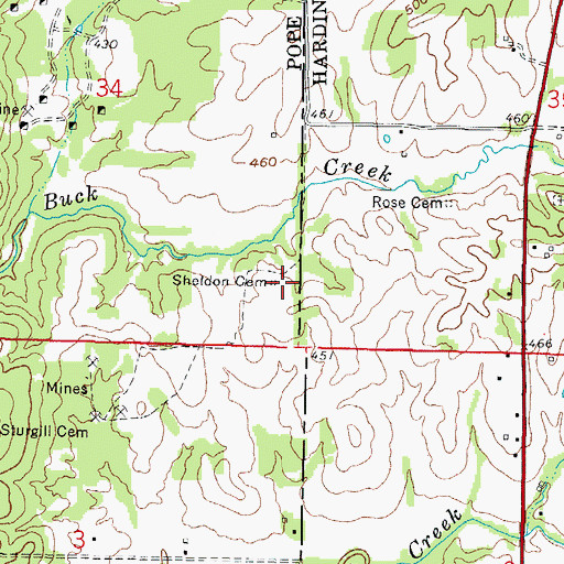 Topographic Map of Sheldon Cemetery, IL