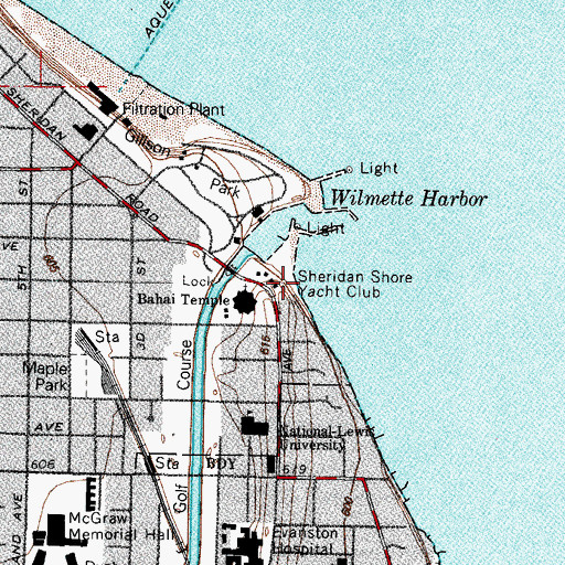 Topographic Map of Sheridan Shore Yacht Club, IL