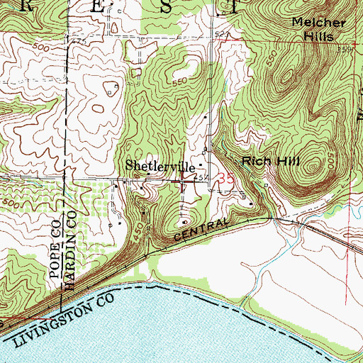 Topographic Map of Shetlerville, IL