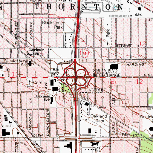 Topographic Map of Sibley Boulevard Interchange, IL