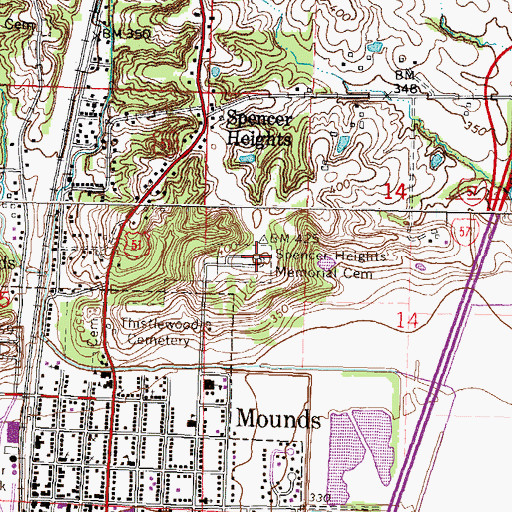 Topographic Map of Spencer Heights Memorial Cemetery, IL