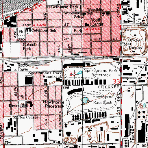 Topographic Map of Sportsmans Park Racetrack, IL