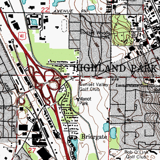 Topographic Map of Sunset Valley Golf Club, IL