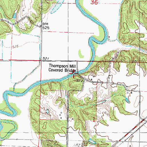 Topographic Map of Thompson Mill Covered Bridge, IL