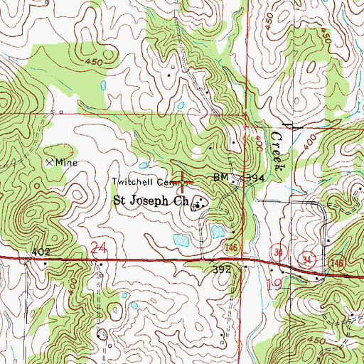 Topographic Map of Twitchell Cemetery, IL