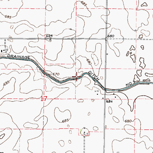 Topographic Map of Union Drainage Ditch Number 1, IL