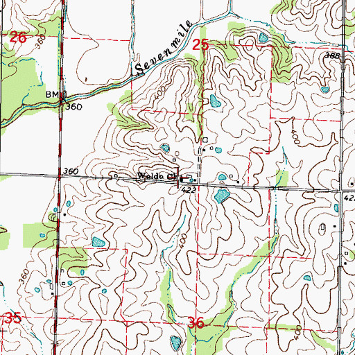 Topographic Map of Waldo Baptist Church, IL