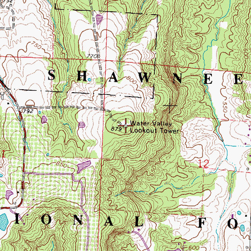 Topographic Map of Water Valley Lookout Tower, IL