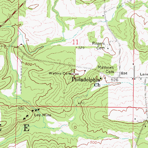 Topographic Map of Waters Cemetery, IL