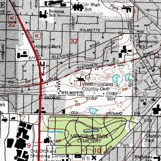 Topographic Map of Westmoreland Country Club, IL
