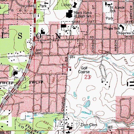 Topographic Map of White Pines Country Club, IL
