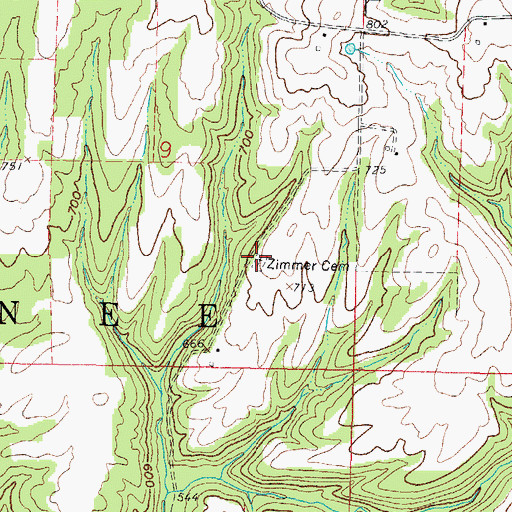 Topographic Map of Zimmer Cemetery, IL