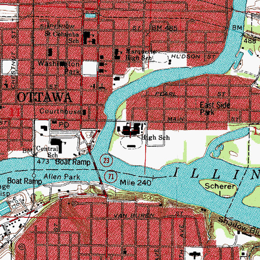 Topographic Map of Ottawa Township High School, IL