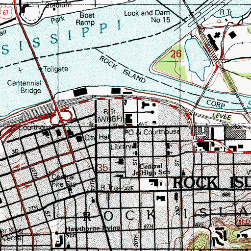 Topographic Map of WHBF Radio Tower, IL